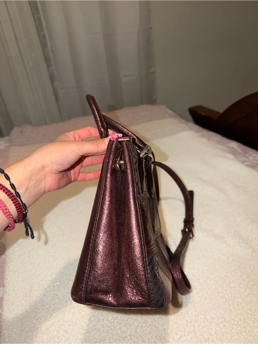 Michael Kors Metallic Plum & Black Geometric Satchel